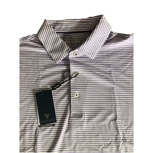 New Maelreg Men's Performance Polo Shirt Golf M Purple White Striped Stretch NWT